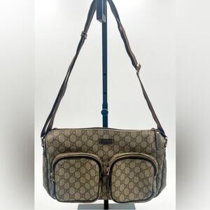 Gucci Brown/Beige GG Supreme Double Pocket Messenger Bag